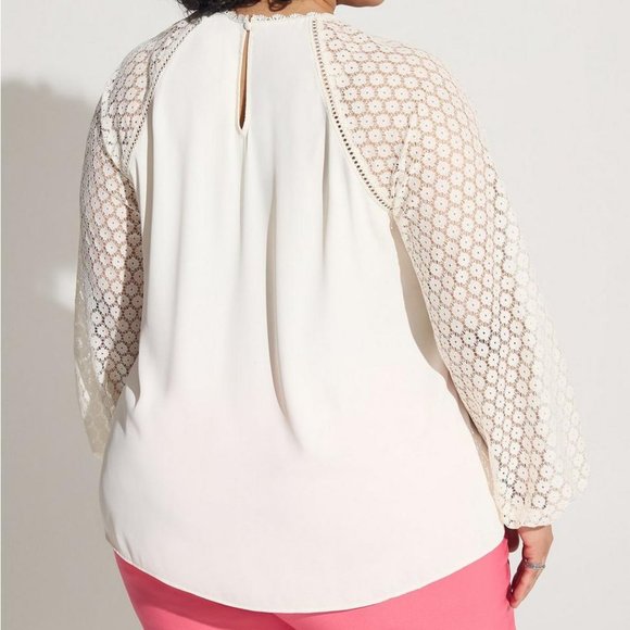 Torrid Georgette Lace Mix Sleeve Top - Picture 3 of 5